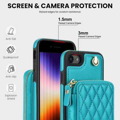 For iPhone 7 / 8 / SE 2022 AwQuer Crossbody Zipper Wallet Rhombic Leather Back Phone Case(Green) - iPhone SE 2022 / 2020 / 8 / 7 Cases by Awquer | Online Shopping UK | buy2fix