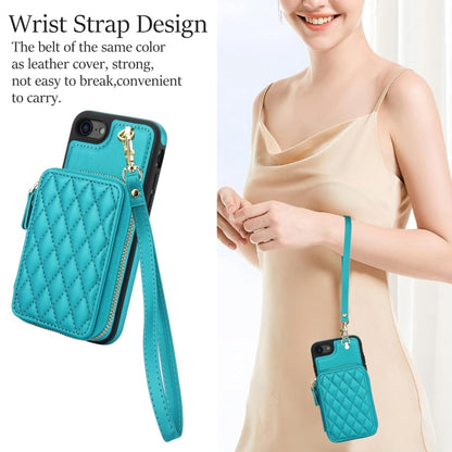For iPhone 7 / 8 / SE 2022 AwQuer Crossbody Zipper Wallet Rhombic Leather Back Phone Case(Green) - iPhone SE 2022 / 2020 / 8 / 7 Cases by Awquer | Online Shopping UK | buy2fix