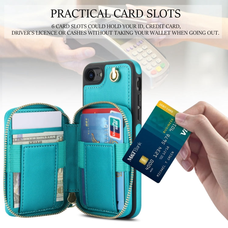 For iPhone 7 / 8 / SE 2022 AwQuer Crossbody Zipper Wallet Rhombic Leather Back Phone Case(Green) - iPhone SE 2022 / 2020 / 8 / 7 Cases by Awquer | Online Shopping UK | buy2fix