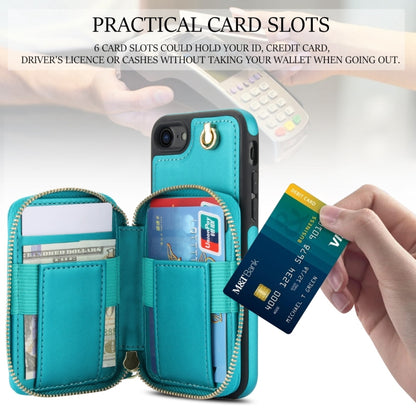 For iPhone 7 / 8 / SE 2022 AwQuer Crossbody Zipper Wallet Rhombic Leather Back Phone Case(Green) - iPhone SE 2022 / 2020 / 8 / 7 Cases by Awquer | Online Shopping UK | buy2fix