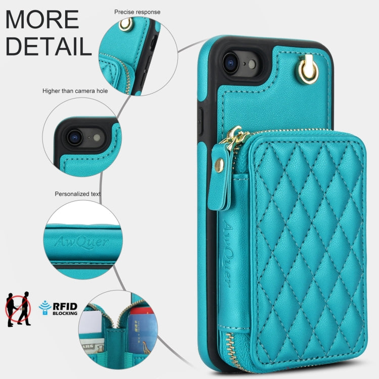 For iPhone 7 / 8 / SE 2022 AwQuer Crossbody Zipper Wallet Rhombic Leather Back Phone Case(Green) - iPhone SE 2022 / 2020 / 8 / 7 Cases by Awquer | Online Shopping UK | buy2fix