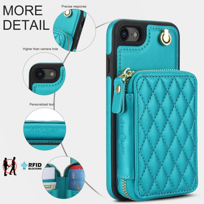 For iPhone 7 / 8 / SE 2022 AwQuer Crossbody Zipper Wallet Rhombic Leather Back Phone Case(Green) - iPhone SE 2022 / 2020 / 8 / 7 Cases by Awquer | Online Shopping UK | buy2fix