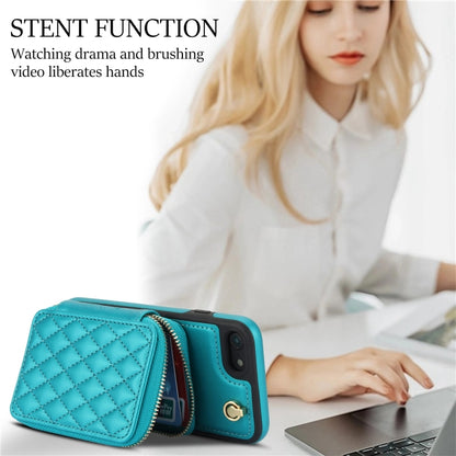 For iPhone 7 / 8 / SE 2022 AwQuer Crossbody Zipper Wallet Rhombic Leather Back Phone Case(Green) - iPhone SE 2022 / 2020 / 8 / 7 Cases by Awquer | Online Shopping UK | buy2fix