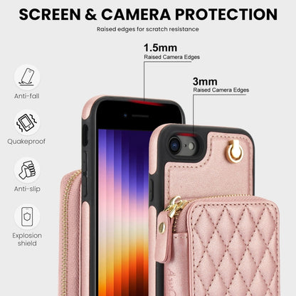 For iPhone 7 / 8 / SE 2022 AwQuer Crossbody Zipper Wallet Rhombic Leather Back Phone Case(Rose Gold) - iPhone SE 2022 / 2020 / 8 / 7 Cases by Awquer | Online Shopping UK | buy2fix