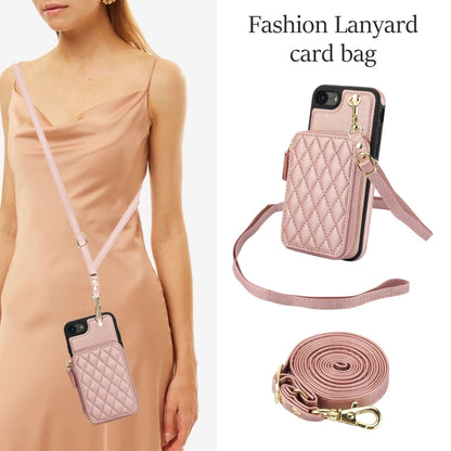 For iPhone 7 / 8 / SE 2022 AwQuer Crossbody Zipper Wallet Rhombic Leather Back Phone Case(Rose Gold) - iPhone SE 2022 / 2020 / 8 / 7 Cases by Awquer | Online Shopping UK | buy2fix