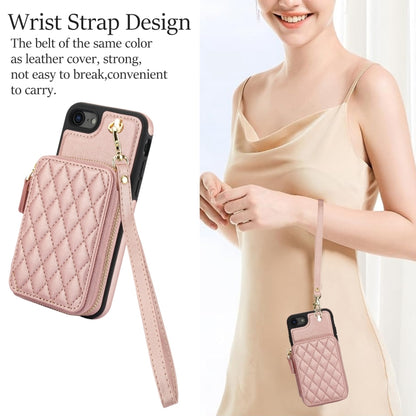 For iPhone 7 / 8 / SE 2022 AwQuer Crossbody Zipper Wallet Rhombic Leather Back Phone Case(Rose Gold) - iPhone SE 2022 / 2020 / 8 / 7 Cases by Awquer | Online Shopping UK | buy2fix