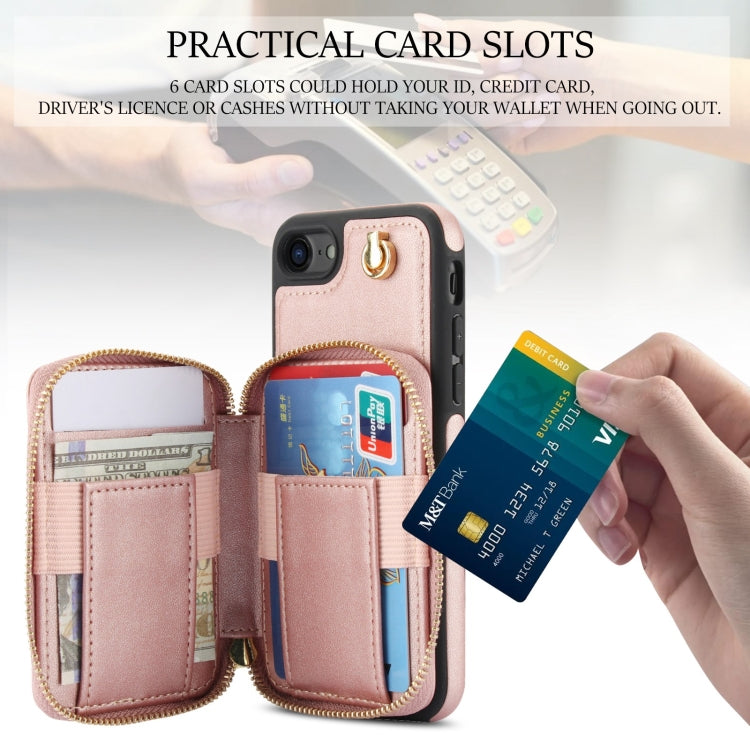 For iPhone 7 / 8 / SE 2022 AwQuer Crossbody Zipper Wallet Rhombic Leather Back Phone Case(Rose Gold) - iPhone SE 2022 / 2020 / 8 / 7 Cases by Awquer | Online Shopping UK | buy2fix