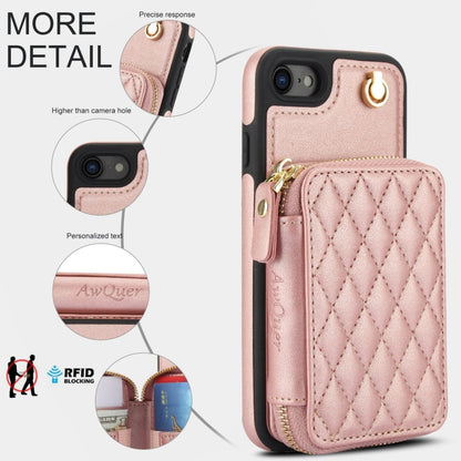 For iPhone 7 / 8 / SE 2022 AwQuer Crossbody Zipper Wallet Rhombic Leather Back Phone Case(Rose Gold) - iPhone SE 2022 / 2020 / 8 / 7 Cases by Awquer | Online Shopping UK | buy2fix