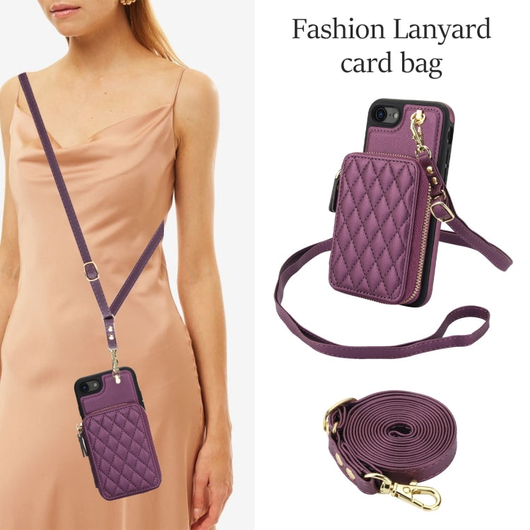 For iPhone 7 / 8 / SE 2022 AwQuer Crossbody Zipper Wallet Rhombic Leather Back Phone Case(Dark Purple) - iPhone SE 2022 / 2020 / 8 / 7 Cases by Awquer | Online Shopping UK | buy2fix