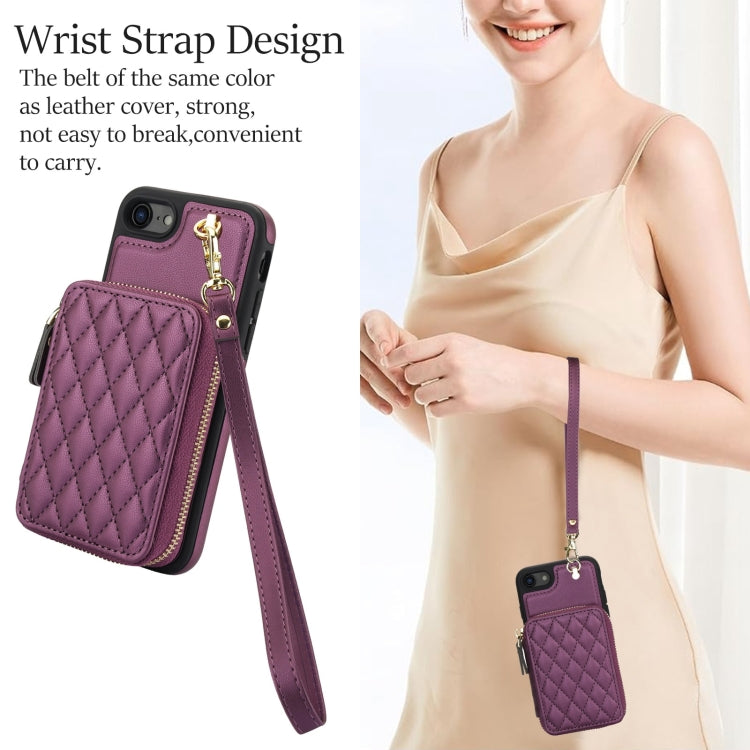 For iPhone 7 / 8 / SE 2022 AwQuer Crossbody Zipper Wallet Rhombic Leather Back Phone Case(Dark Purple) - iPhone SE 2022 / 2020 / 8 / 7 Cases by Awquer | Online Shopping UK | buy2fix