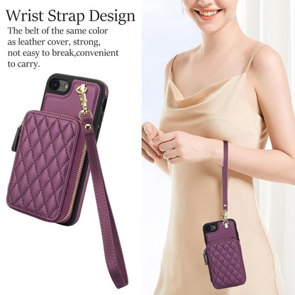 For iPhone 7 / 8 / SE 2022 AwQuer Crossbody Zipper Wallet Rhombic Leather Back Phone Case(Dark Purple) - iPhone SE 2022 / 2020 / 8 / 7 Cases by Awquer | Online Shopping UK | buy2fix