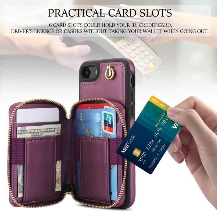 For iPhone 7 / 8 / SE 2022 AwQuer Crossbody Zipper Wallet Rhombic Leather Back Phone Case(Dark Purple) - iPhone SE 2022 / 2020 / 8 / 7 Cases by Awquer | Online Shopping UK | buy2fix