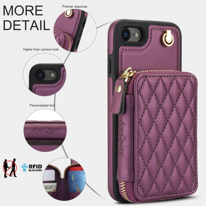 For iPhone 7 / 8 / SE 2022 AwQuer Crossbody Zipper Wallet Rhombic Leather Back Phone Case(Dark Purple) - iPhone SE 2022 / 2020 / 8 / 7 Cases by Awquer | Online Shopping UK | buy2fix