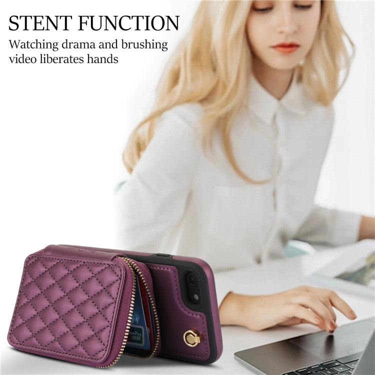 For iPhone 7 / 8 / SE 2022 AwQuer Crossbody Zipper Wallet Rhombic Leather Back Phone Case(Dark Purple) - iPhone SE 2022 / 2020 / 8 / 7 Cases by Awquer | Online Shopping UK | buy2fix
