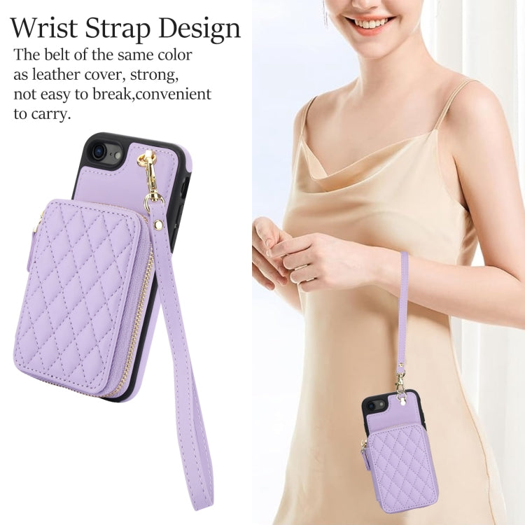 For iPhone 7 / 8 / SE 2022 AwQuer Crossbody Zipper Wallet Rhombic Leather Back Phone Case(Purple) - iPhone SE 2022 / 2020 / 8 / 7 Cases by Awquer | Online Shopping UK | buy2fix