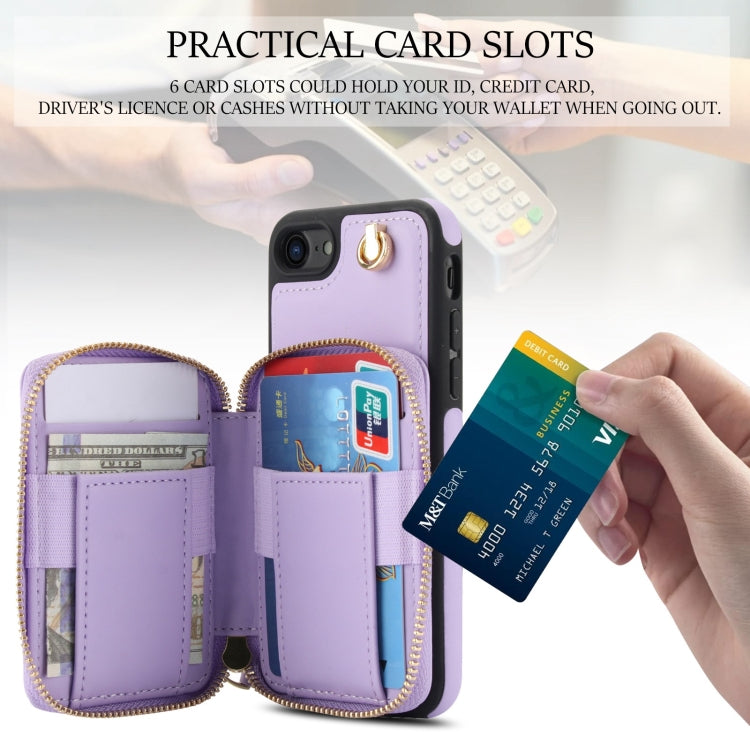 For iPhone 7 / 8 / SE 2022 AwQuer Crossbody Zipper Wallet Rhombic Leather Back Phone Case(Purple) - iPhone SE 2022 / 2020 / 8 / 7 Cases by Awquer | Online Shopping UK | buy2fix