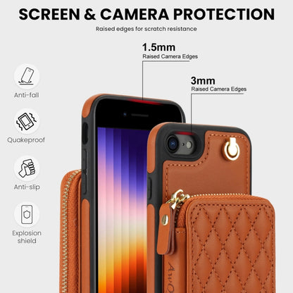 For iPhone 7 / 8 / SE 2022 AwQuer Crossbody Zipper Wallet Rhombic Leather Back Phone Case(Brown) - iPhone SE 2022 / 2020 / 8 / 7 Cases by Awquer | Online Shopping UK | buy2fix
