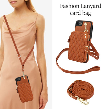 For iPhone 7 / 8 / SE 2022 AwQuer Crossbody Zipper Wallet Rhombic Leather Back Phone Case(Brown) - iPhone SE 2022 / 2020 / 8 / 7 Cases by Awquer | Online Shopping UK | buy2fix