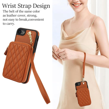 For iPhone 7 / 8 / SE 2022 AwQuer Crossbody Zipper Wallet Rhombic Leather Back Phone Case(Brown) - iPhone SE 2022 / 2020 / 8 / 7 Cases by Awquer | Online Shopping UK | buy2fix
