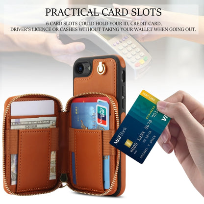 For iPhone 7 / 8 / SE 2022 AwQuer Crossbody Zipper Wallet Rhombic Leather Back Phone Case(Brown) - iPhone SE 2022 / 2020 / 8 / 7 Cases by Awquer | Online Shopping UK | buy2fix