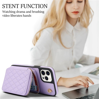 For iPhone 13 Pro AwQuer Crossbody Zipper Wallet Rhombic Leather Back Phone Case(Purple) - iPhone 13 Pro Cases by Awquer | Online Shopping UK | buy2fix
