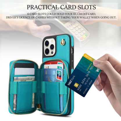 For iPhone 12 Pro Max AwQuer Crossbody Zipper Wallet Rhombic Leather Back Phone Case(Green) - iPhone 12 Pro Max Cases by Awquer | Online Shopping UK | buy2fix