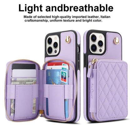 For iPhone 11 Pro Max AwQuer Crossbody Zipper Wallet Rhombic Leather Back Phone Case(Purple) - iPhone 11 Pro Max Cases by Awquer | Online Shopping UK | buy2fix
