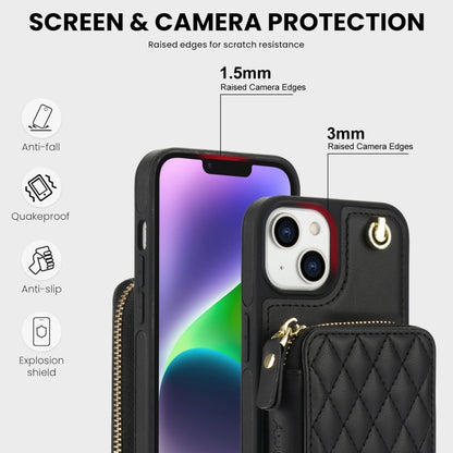 For iPhone 11 AwQuer Crossbody Zipper Wallet Rhombic Leather Back Phone Case(Black) - iPhone 11 Cases by Awquer | Online Shopping UK | buy2fix