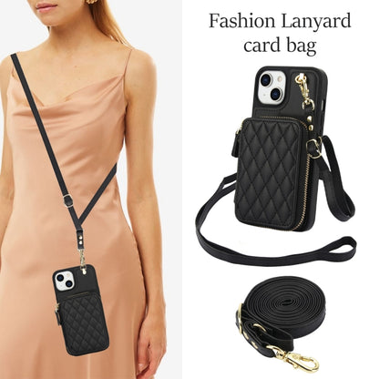 For iPhone 11 AwQuer Crossbody Zipper Wallet Rhombic Leather Back Phone Case(Black) - iPhone 11 Cases by Awquer | Online Shopping UK | buy2fix