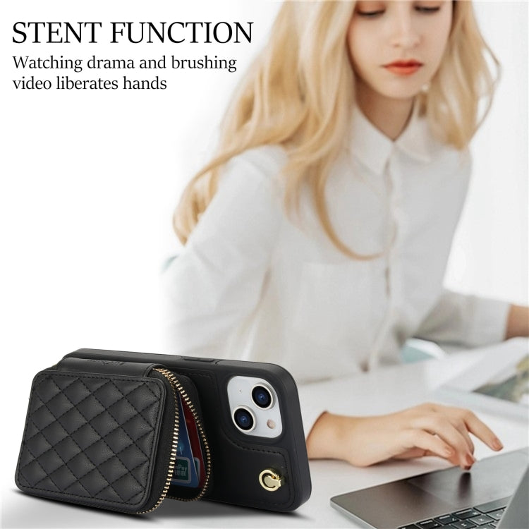 For iPhone 11 AwQuer Crossbody Zipper Wallet Rhombic Leather Back Phone Case(Black) - iPhone 11 Cases by Awquer | Online Shopping UK | buy2fix