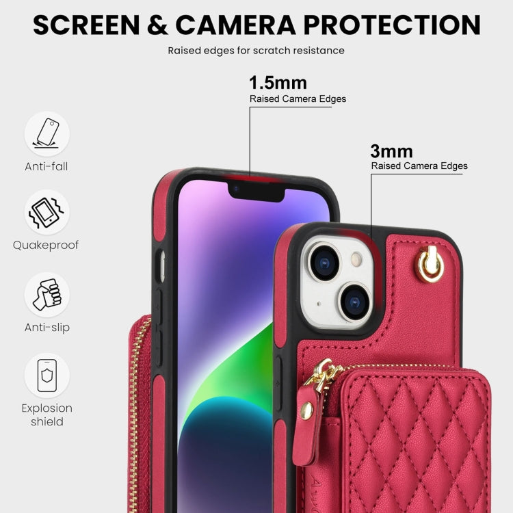 For iPhone 11 AwQuer Crossbody Zipper Wallet Rhombic Leather Back Phone Case(Red) - iPhone 11 Cases by Awquer | Online Shopping UK | buy2fix