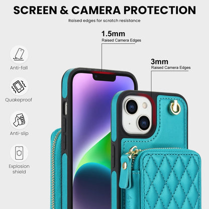 For iPhone 11 AwQuer Crossbody Zipper Wallet Rhombic Leather Back Phone Case(Green) - iPhone 11 Cases by Awquer | Online Shopping UK | buy2fix