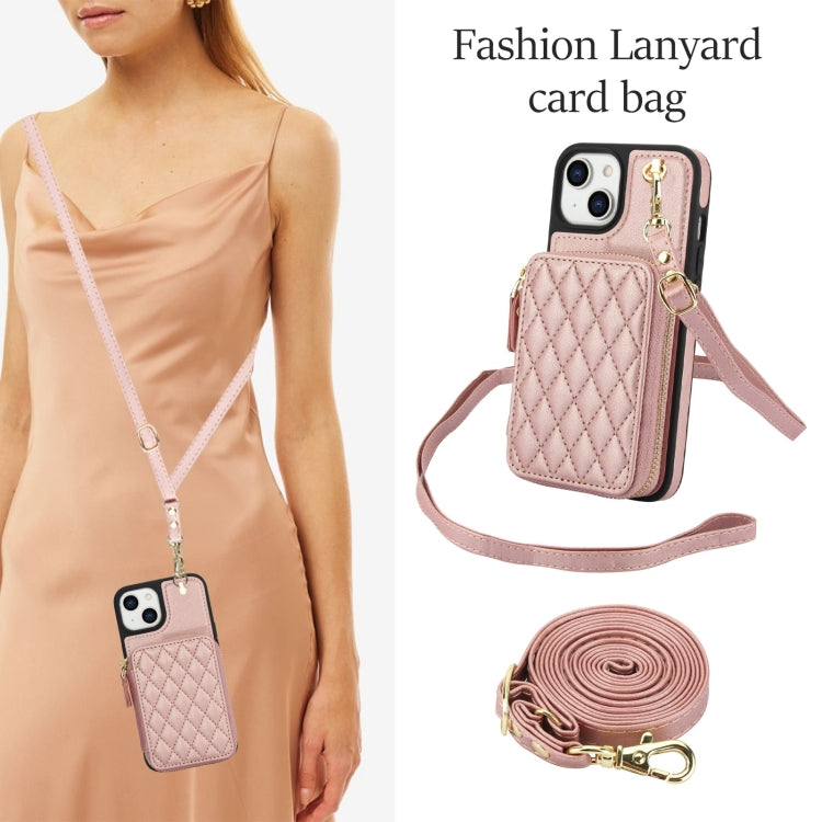 For iPhone 11 AwQuer Crossbody Zipper Wallet Rhombic Leather Back Phone Case(Rose Gold) - iPhone 11 Cases by Awquer | Online Shopping UK | buy2fix