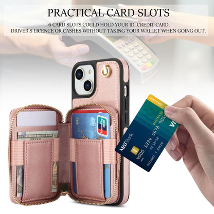 For iPhone 11 AwQuer Crossbody Zipper Wallet Rhombic Leather Back Phone Case(Rose Gold) - iPhone 11 Cases by Awquer | Online Shopping UK | buy2fix