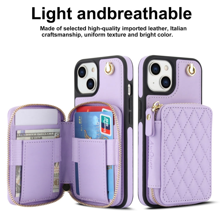 For iPhone 11 AwQuer Crossbody Zipper Wallet Rhombic Leather Back Phone Case(Purple) - iPhone 11 Cases by Awquer | Online Shopping UK | buy2fix