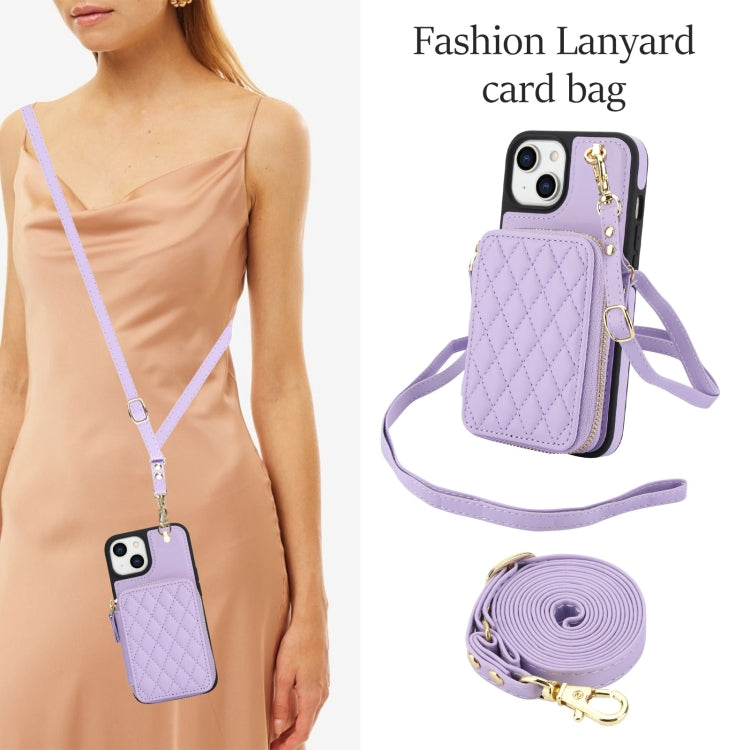 For iPhone 11 AwQuer Crossbody Zipper Wallet Rhombic Leather Back Phone Case(Purple) - iPhone 11 Cases by Awquer | Online Shopping UK | buy2fix