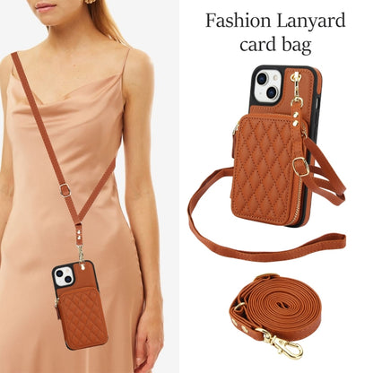 For iPhone 11 AwQuer Crossbody Zipper Wallet Rhombic Leather Back Phone Case(Brown) - iPhone 11 Cases by Awquer | Online Shopping UK | buy2fix