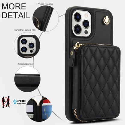 For iPhone 11 Pro AwQuer Crossbody Zipper Wallet Rhombic Leather Back Phone Case(Black) - iPhone 11 Pro Cases by Awquer | Online Shopping UK | buy2fix