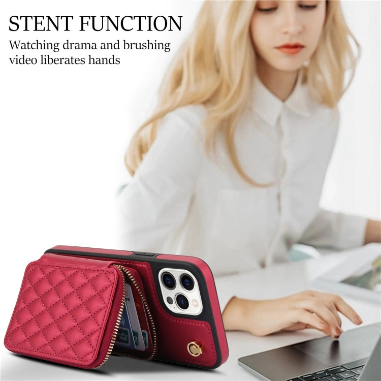 For iPhone 11 Pro AwQuer Crossbody Zipper Wallet Rhombic Leather Back Phone Case(Red) - iPhone 11 Pro Cases by Awquer | Online Shopping UK | buy2fix