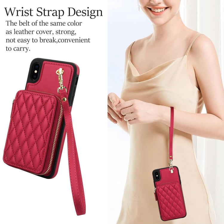 For iPhone X / XS AwQuer Crossbody Zipper Wallet Rhombic Leather Back Phone Case(Red) - More iPhone Cases by Awquer | Online Shopping UK | buy2fix