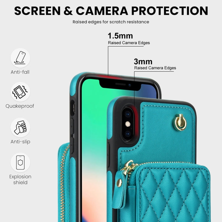 For iPhone X / XS AwQuer Crossbody Zipper Wallet Rhombic Leather Back Phone Case(Green) - More iPhone Cases by Awquer | Online Shopping UK | buy2fix