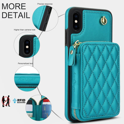 For iPhone X / XS AwQuer Crossbody Zipper Wallet Rhombic Leather Back Phone Case(Green) - More iPhone Cases by Awquer | Online Shopping UK | buy2fix