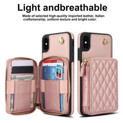 For iPhone X / XS AwQuer Crossbody Zipper Wallet Rhombic Leather Back Phone Case(Rose Gold) - More iPhone Cases by Awquer | Online Shopping UK | buy2fix