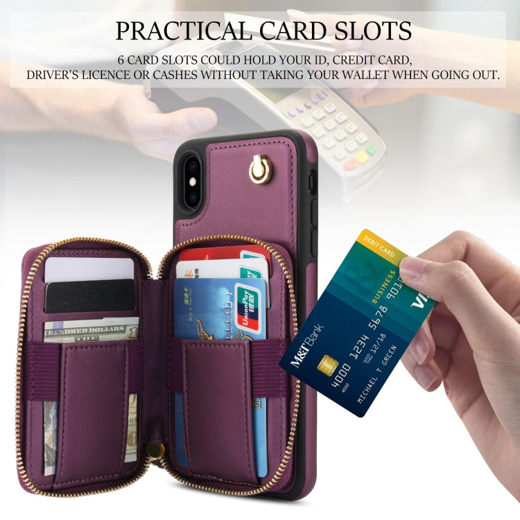 For iPhone X / XS AwQuer Crossbody Zipper Wallet Rhombic Leather Back Phone Case(Dark Purple) - More iPhone Cases by Awquer | Online Shopping UK | buy2fix