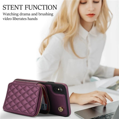 For iPhone X / XS AwQuer Crossbody Zipper Wallet Rhombic Leather Back Phone Case(Dark Purple) - More iPhone Cases by Awquer | Online Shopping UK | buy2fix