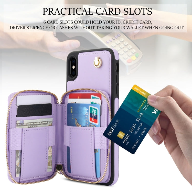 For iPhone X / XS AwQuer Crossbody Zipper Wallet Rhombic Leather Back Phone Case(Purple) - More iPhone Cases by Awquer | Online Shopping UK | buy2fix