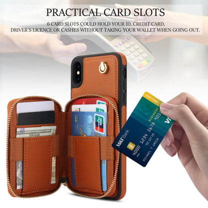 For iPhone X / XS AwQuer Crossbody Zipper Wallet Rhombic Leather Back Phone Case(Brown) - More iPhone Cases by Awquer | Online Shopping UK | buy2fix
