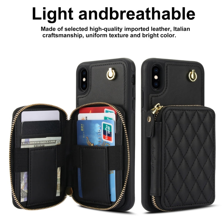 For iPhone XR AwQuer Crossbody Zipper Wallet Rhombic Leather Back Phone Case(Black) - More iPhone Cases by Awquer | Online Shopping UK | buy2fix