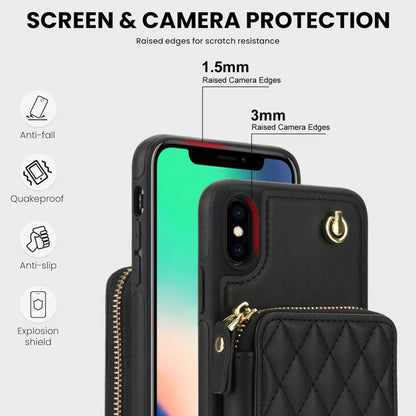 For iPhone XR AwQuer Crossbody Zipper Wallet Rhombic Leather Back Phone Case(Black) - More iPhone Cases by Awquer | Online Shopping UK | buy2fix