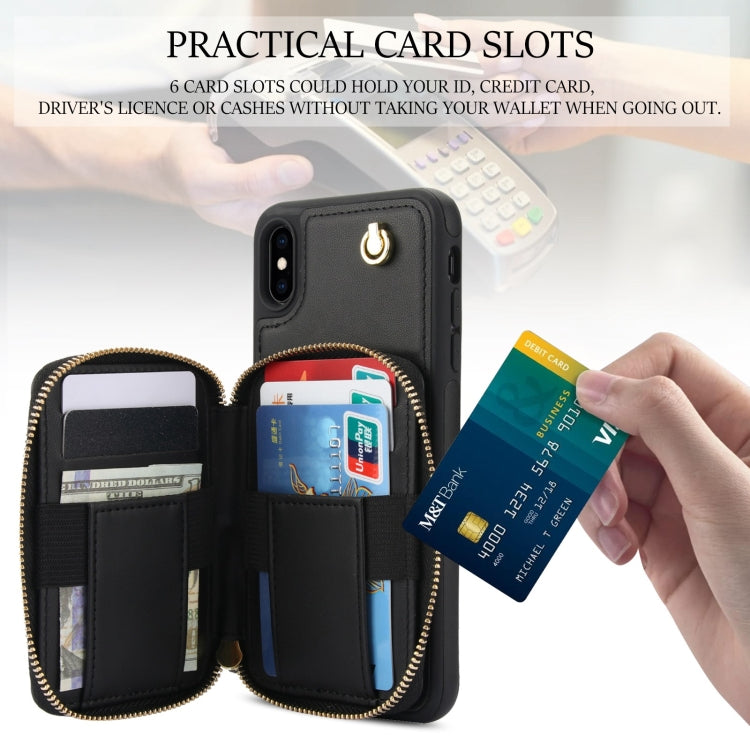 For iPhone XR AwQuer Crossbody Zipper Wallet Rhombic Leather Back Phone Case(Black) - More iPhone Cases by Awquer | Online Shopping UK | buy2fix